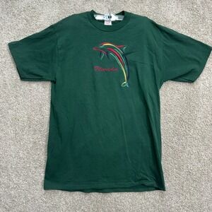 Mens Large Green Florida Dolphin Embroidered Pre Shrunk Cotton T Shirt